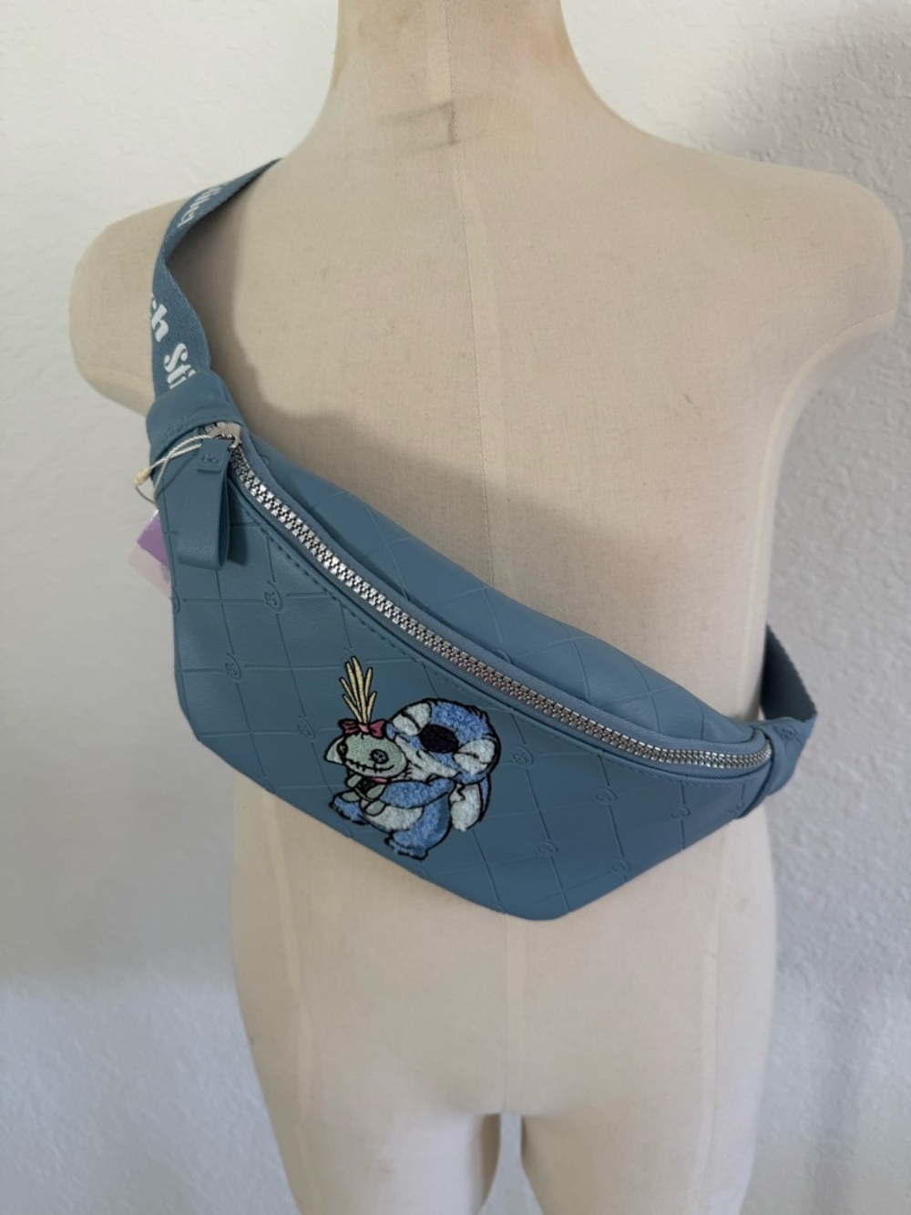New womens Disney Blue Quilted Crossbody Sling Bag with Turtle Patch